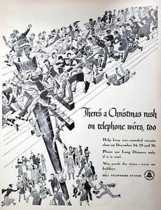 PRINT AD 1943 Christmas Bell Telephone Wires War Crowded Circuits Santa - Picture 1 of 1