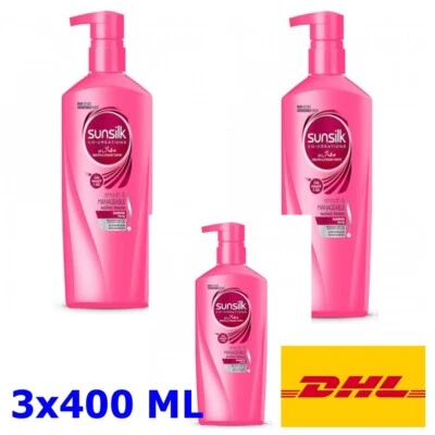 3X Sunsilk Shampoo 400 ml Smooth Manageable Pink Health Care Hair Thai Product - Image 1 of 4