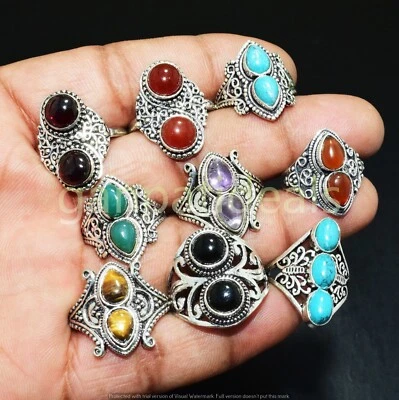 1000pcs Lot Turquoise & Mix Gemstone Rings 925 Silver Plated Jewelry For Woman - Image 1 of 4