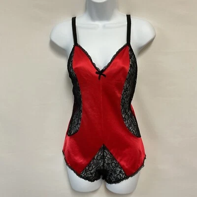 Vintage Undercover Wear S/M Red Black Lace Cutout Teddy Lingerie Bodysuit Romper - Image 1 of 4