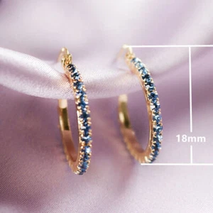 2Ct Round Lab-created Blue Diamond Huggie Hoop Earrings 14K Yellow Gold Plated - Picture 1 of 3