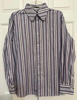 Camisa masculina manga longa listrada 2 dobras Mondo Di Marco anos 80, tamanho 17 (34/35) - Imagem 1 de 4