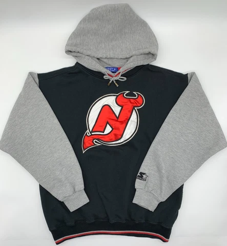 Vintage Starter New Jersey Devils Hoodie Pullover Jacket NHL Sz M 90s Sweatshirt Cover