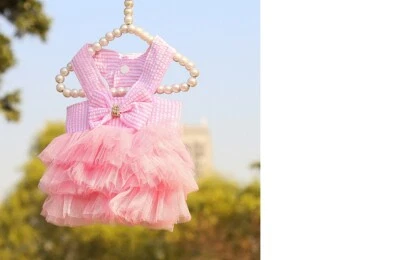 Spring summer dog cat clothing supplies striped mesh PINK size M, L, XL Skirt - Image 1 of 2