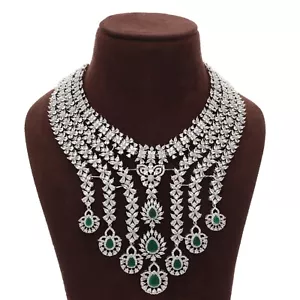 Hochzeit Smaragd Mit Cubic Zirkonia Tennis Halskette und Ohrring Set - Bild 1 von 3