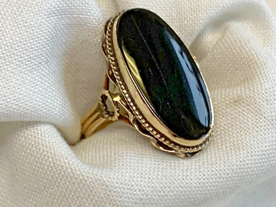 Antique Gold Filled Ring 3.05g Fine Jewelry Size 5.5 Band Black Onyx Look Stone - Image 1 of 4