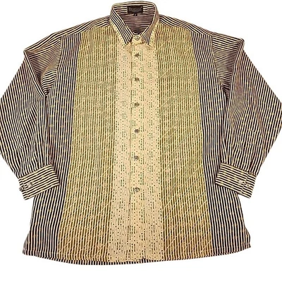 Camisa Bernini Para Hombre Rayas Manga Larga Abotonada, Estampado Beige Marrón - M Foto 1 de 4