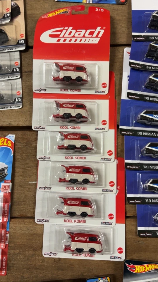 Hot Wheels Premium Eibach rojo y blanco Kool Kombi con pilotos reales - ¡Lote de 6! Foto 1 de 1