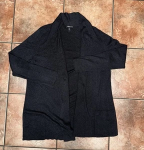 Cárdigan EILEEN FISHER Frente Abierto Mezcla Seda y Algodón Orgánico Talla Grande Negro - Imagen 1 de 7