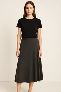 Gonna Eileen Fisher lavabile in jersey di viscosa crepe lunghezza polpaccio linea A taglia S - Foto 1 di 8