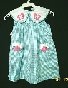 GIRLS "IN DESIGN" DRESS SIZE 5 - TURQUOISE CHECK - BUTTERFLIES - - Picture 1 of 3