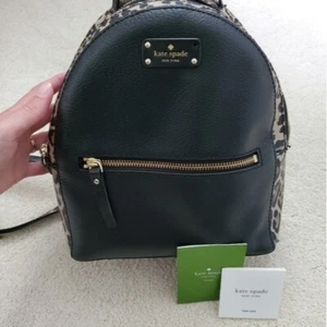 Kate Spade Black/Animal Print Leather Purse Backpack - Picture 1 of 16