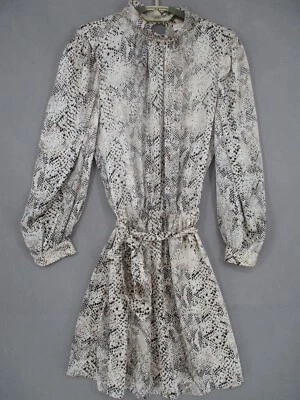 Vestido Kookai Mujer 36 Beige Blanco Corbata Cinturón Manga Larga Puño Serpiente Animal Foto 1 de 4