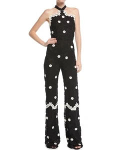 Alexis Kayla Halter Lace Floral Appliqué Black White wide leg jumpsuit XS - Picture 1 of 8