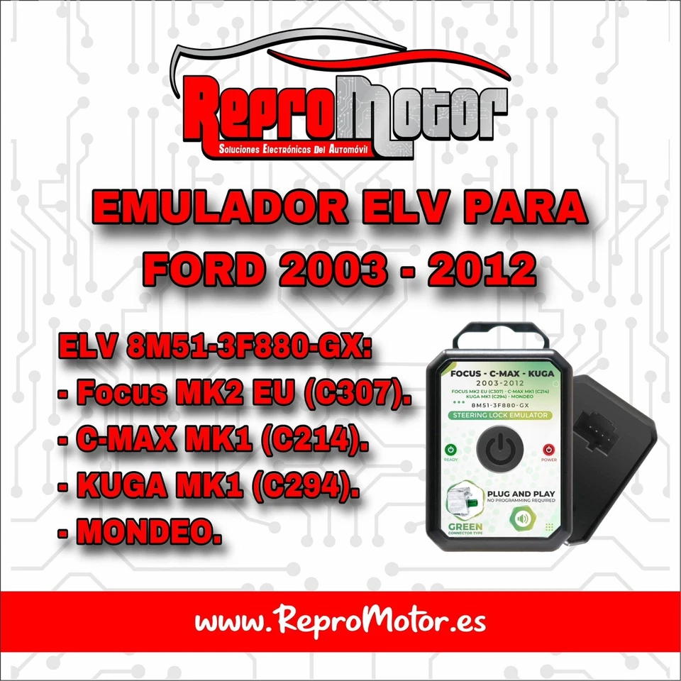 EMULADOR BLOQUEO DIRECCIÓN ELV PARA FORD FOCUS, C-MAX, KUGA Y MONDEO CON SONIDO - Immagine 1 di 1