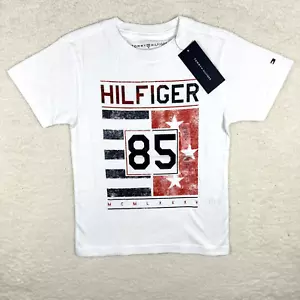 Tommy Hilfiger Boys 2-7 White Graphic Crew Neck Tee 1985 Stars & Stripes Size 4 - Picture 1 of 14