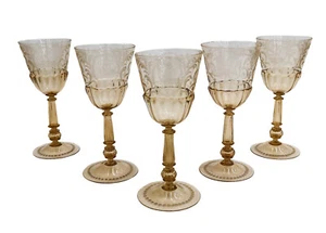 5 copas de vino soplado grabado vidrio corte ámbar veneciano alrededor de 1940 - Imagen 1 de 7