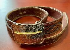 Western Cowboy Belt 1 1/2" Wide - Men's Size 38 - Texas Longhorn Buckle