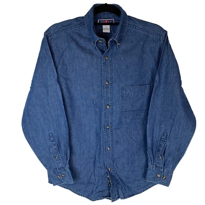 Jerzees Blue Denim Button Collared Shirt Size Men's Small S - Image 1 of 4