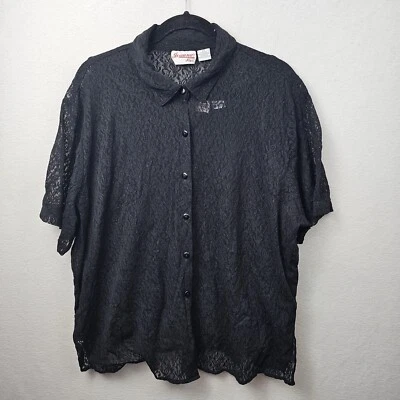 Joanna Plus Top Woman’s Size 2X Black Short Sleeve Lace Blouse With Tank Vintage - Image 1 of 4