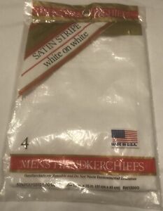 Vintage Handkerchiefs 4 Pk Satin Stripe/White On White New Old Stock!