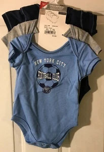 New York Football Club MLS 6/9 Month Navy/Lt Blue/ Grey 3 Piece Creeper Set - Picture 1 of 6