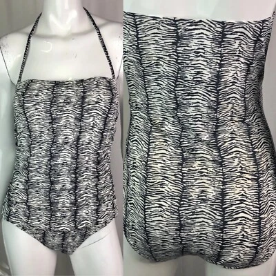 $159 Tommy Bahama Mujer’s 8 Blanco Cebra Animal Print Halter Traje de Baño de Una Pieza Foto 1 de 4
