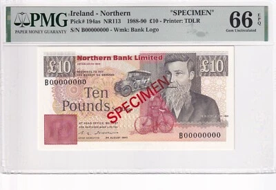 Ireland- Northern, 10 Pounds, 1990, UNC, p194as, SPECIMEN - Image 1 of 2
