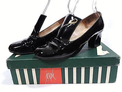 Vintage AMALFI Black Patent Shoes JOESPH Heels High Tongue Loafer Pumps in Box  - Image 1 of 4