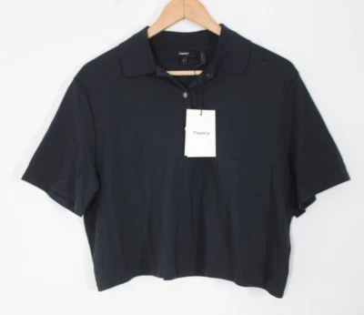 NUEVO CON ETIQUETAS Theory S Azul Manga Corta Recortado Polo Top Algodón Pima Clinton Foto 1 de 4
