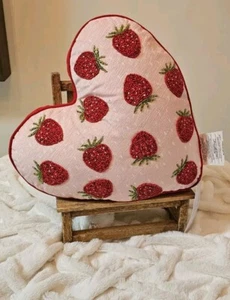 CUPCAKES AND CASHMERE VALENTINE BEADED EMBROIDERED STRAWBERRY HEART PILLOW - Picture 1 of 4