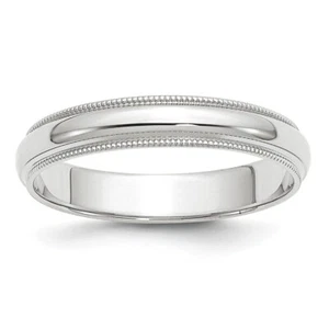 10K White Gold 4mm Milgrain Half Round Band Ring - Picture 1 of 5