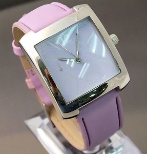 NUEVO Reloj Fred Belay Diseñador Moda Damas Lavanda Púrpura Cuadrado Cuadrado Cuero - Imagen 1 de 7