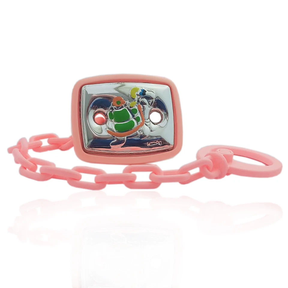 Spilla pinza portaciuccio rosa Tartaruga in argento e smalti - Immagine 1 di 1