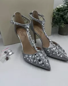 Jewel Badgley Mischka Womens Silver Rhinestone Umay Pointed Toe Stiletto Sz 6 - Picture 1 of 22