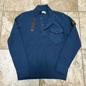 Stone Island 522B6 Pullover Henley Sweater Teal 100% Wool Sz L NWT