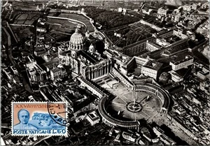 RPPC Aerial View Vatican City Patti Lateranensi Postage Stamp Maximum Postcard - Picture 1 of 2