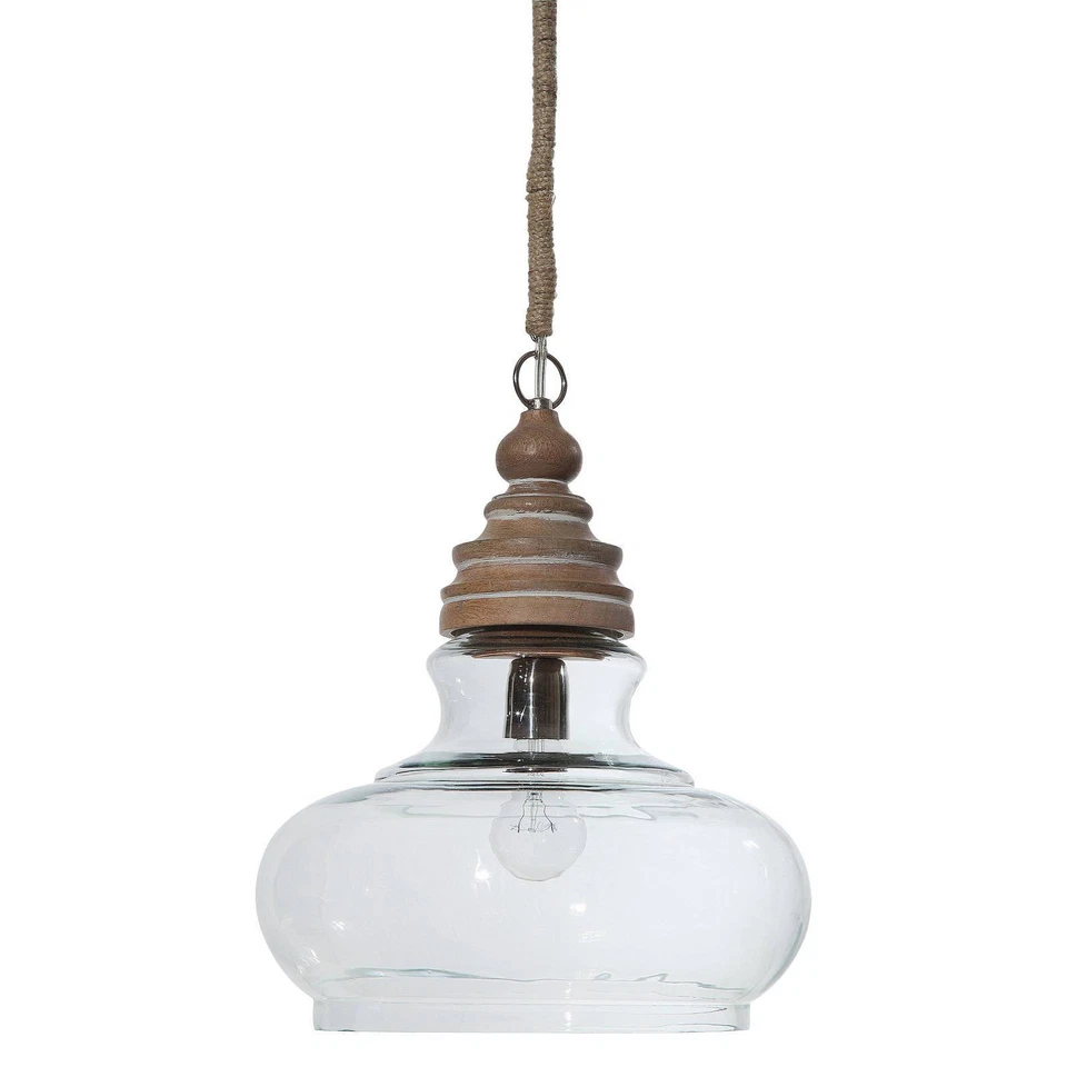 Creative Co-op Glass & Mango Wood Ceiling Pendant Light