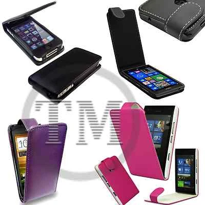 Premium Leather style Flip Cover pouch Case for Apple Blackberry HTC LG Mobiles - Image 1 of 2