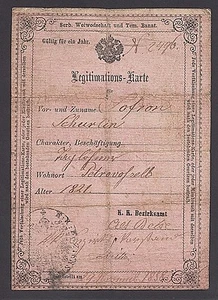 ÖSTERREICH UNGARN 1858 Sofron Schurlin Personalausweis ausgestellt in ALT BECSE STARI BECEJ  - Bild 1 von 2