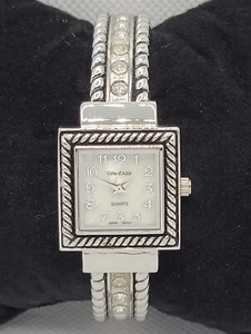 Ladies Cote d'Azur Stunning Square Silver Tone Cuff Bracelet Analog Watch K1 - Picture 1 of 8