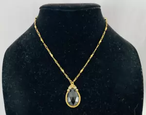 1928 Brand Gold Tone Black Faceted Lucite Pendant Necklace - Picture 1 of 10