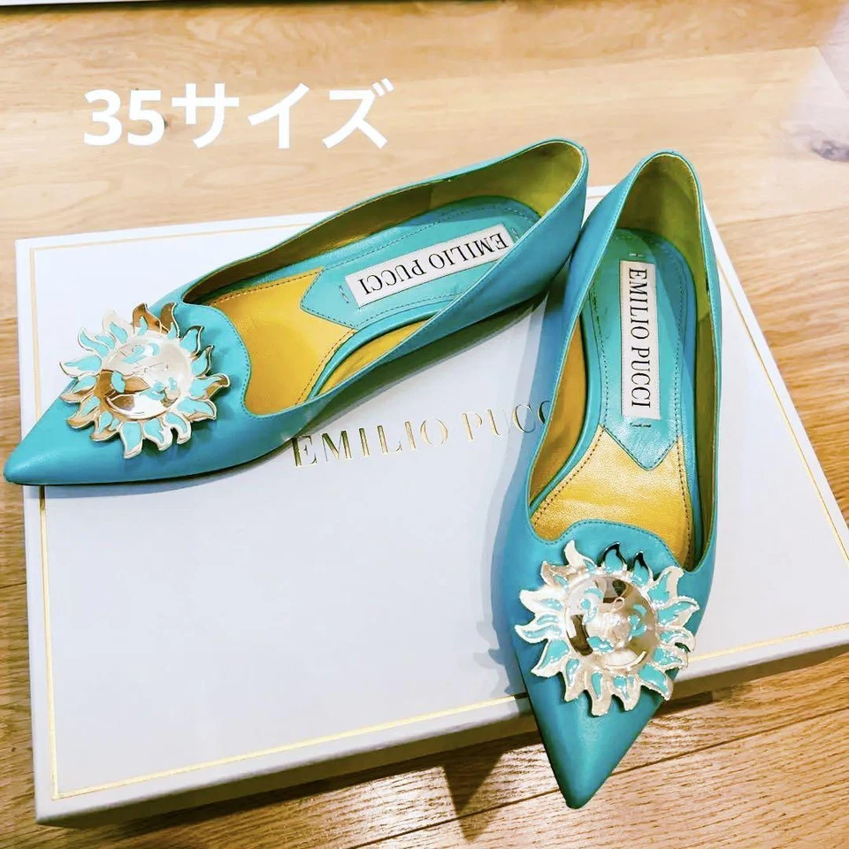 Zapatos planos Emilio Pucci, talla EU35/US5.5, azul, cuero genuino Foto 1 de 4