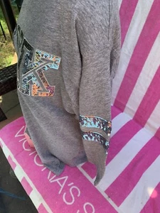 Victorias Secret XS Pink bling Boyfriend Varsity Crew Jersey Shirt tee 11 NWT - Picture 1 of 10