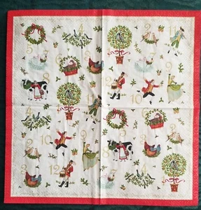 Twelve 12 Days of Christmas Paper Napkins for Oyster Shell Decoupage Craft 5 Pc - Picture 1 of 2