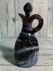 Vtg. Imperial Glass Purple Slag Pitcher Apothecary Bottle With Stopper UV Glow - Picture 1 of 14