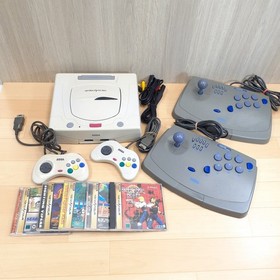 Sega Saturn Japan White Console with 2 Virtua Stick Fighting Controllers 5 Games