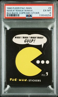1980 Fleer Pac-Man Stickers #9 WAKA! WAKA! WAKA! Black Back PSA 6 EX-MT - Image 1 of 2