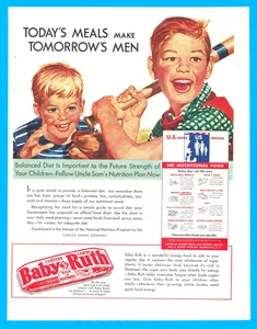 Baby Ruth candy bar chocolate peanuts energy Curtiss kids baseball print ad 1943 - Picture 1 of 3