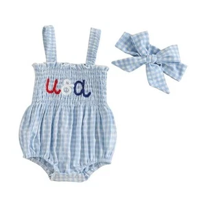 4th of July Outfits Baby Girl USA Romper Fourth of July 3-6 Months Blue Usa - Picture 1 of 7